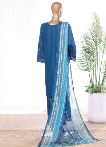 3 Piece Ink Blue Color Embroidered Lawn Shirt with Embroidered Trouser & Dupatta