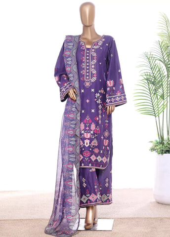 3 Piece Purple Color Embroidered Lawn Shirt with Embroidered Trouser & Dupatta