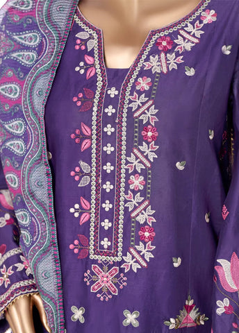 3 Piece Purple Color Embroidered Lawn Shirt with Embroidered Trouser & Dupatta