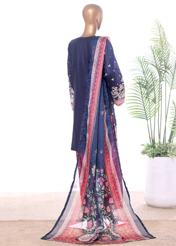 3 Piece Blue Color Embroidered Lawn Shirt with Embroidered Trouser & Dupatta