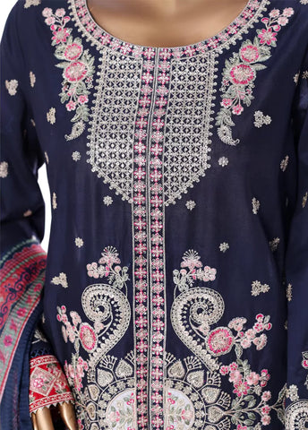 3 Piece Blue Color Embroidered Lawn Shirt with Embroidered Trouser & Dupatta