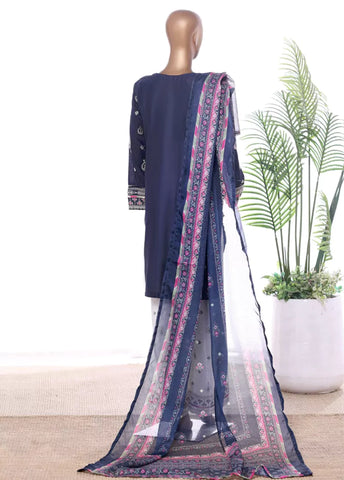 3 Piece Blue Color Embroidered Lawn Shirt with Embroidered Trouser & Dupatta
