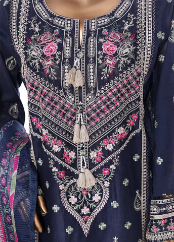3 Piece Blue Color Embroidered Lawn Shirt with Embroidered Trouser & Dupatta