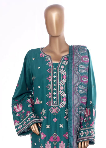 3 Piece Sea Green Color Embroidered Lawn Shirt with Embroidered Trouser & Dupatta