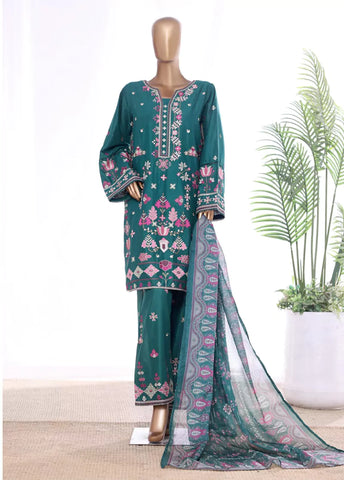 3 Piece Sea Green Color Embroidered Lawn Shirt with Embroidered Trouser & Dupatta