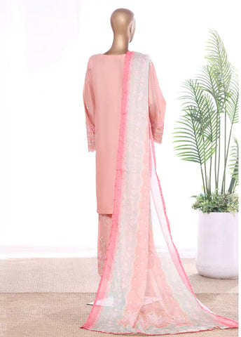 3 Piece Peach Color Embroidered Lawn Shirt with Embroidered Trouser & Dupatta P