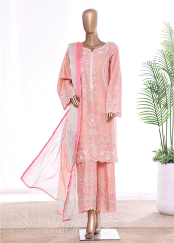 3 Piece Peach Color Embroidered Lawn Shirt with Embroidered Trouser & Dupatta P