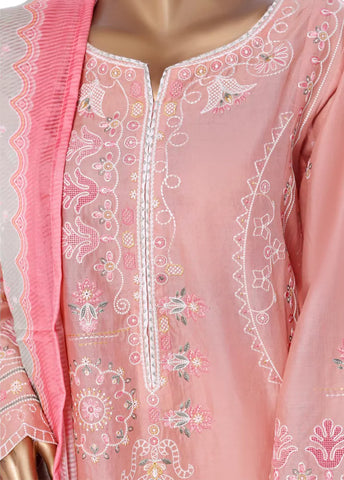 3 Piece Peach Color Embroidered Lawn Shirt with Embroidered Trouser & Dupatta P