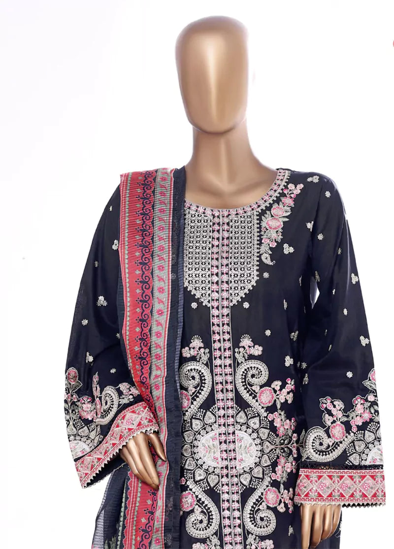 3 Piece Blue Color Embroidered Lawn Shirt with Embroidered Trouser & Dupatta