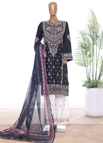 3 Piece Navy Blue Color Embroidered Lawn Shirt with Embroidered Trouser & Dupatta