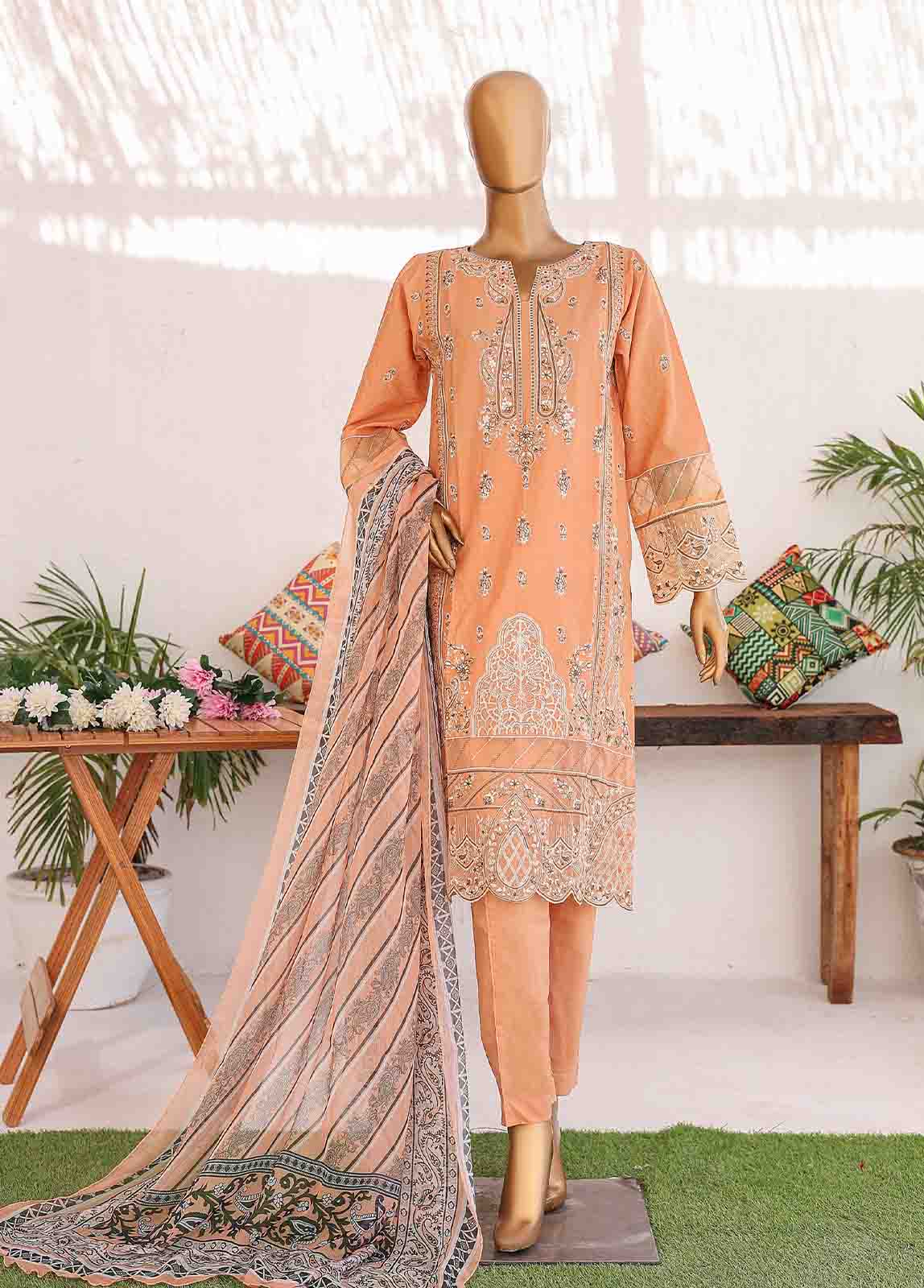 Bin Saeed Fabric - LF-CE-025 A- 3 Piece Embroidered Stitched Suit