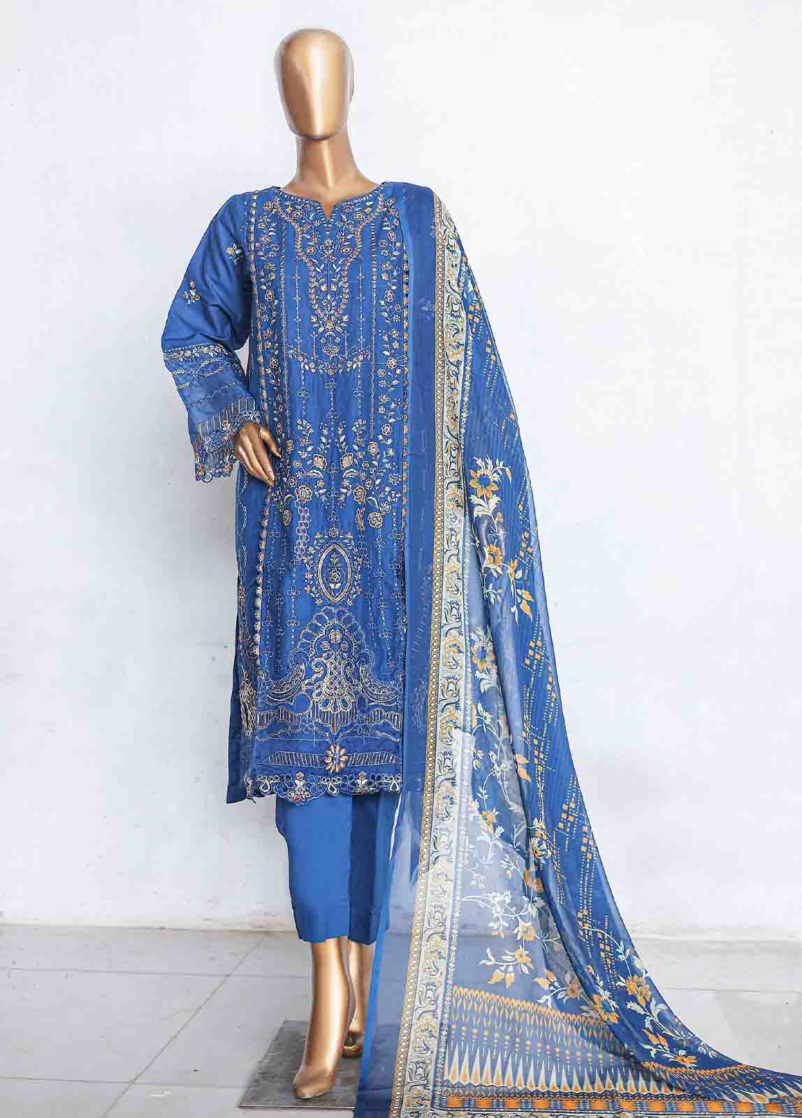 Bin Saeed Fabric - LF-CE-048 A -3 Piece Printed Embroidered Suit