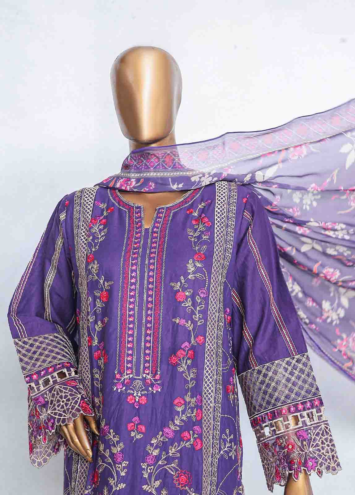Bin Saeed Fabric - LF-CE-050 -3 Piece Printed Embroidered Suit