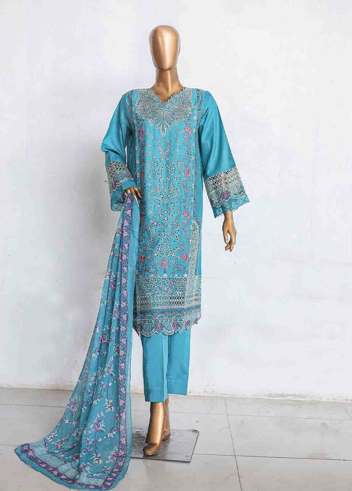 Bin Saeed Fabric - LF-CE-074 C -3 Piece Printed Embroidered Suit