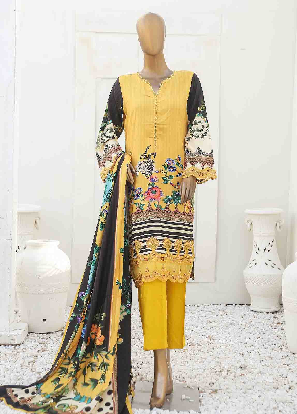 Bin Saeed Fabric - LIE-5441-3 Piece Linen Embroidered Stitched Suit