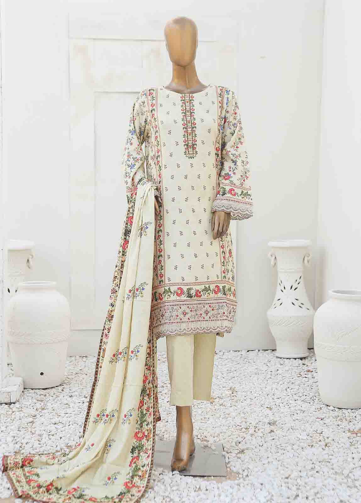 Bin Saeed Fabric - LIE-5842-3 Piece Linen Embroidered Stitched Suit