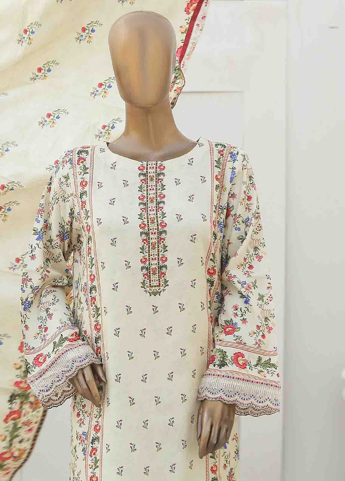 Bin Saeed Fabric - LIE-5842-3 Piece Linen Embroidered Stitched Suit