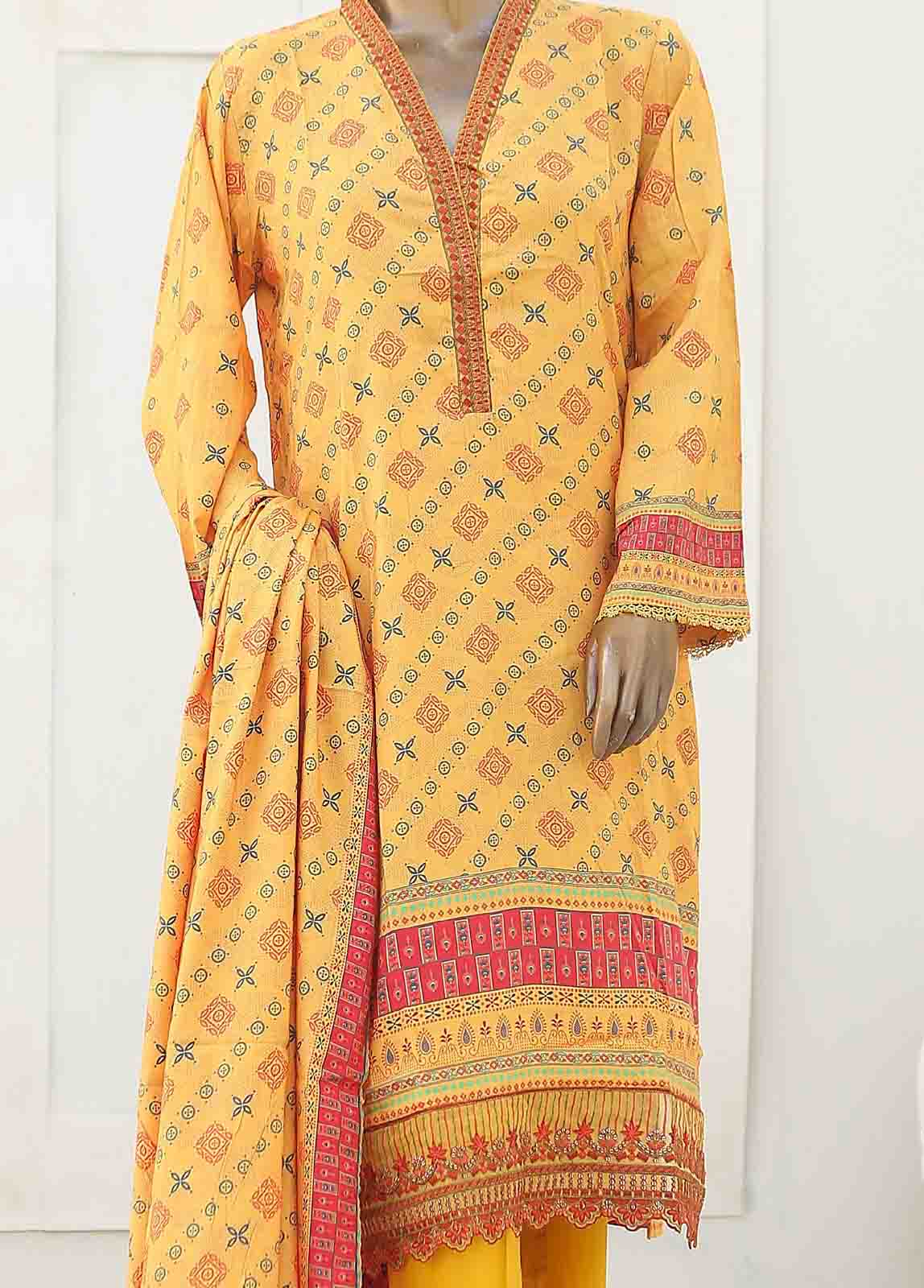 Bin Saeed Fabric - LIE-5843-3 Piece Linen Embroidered Stitched Suit