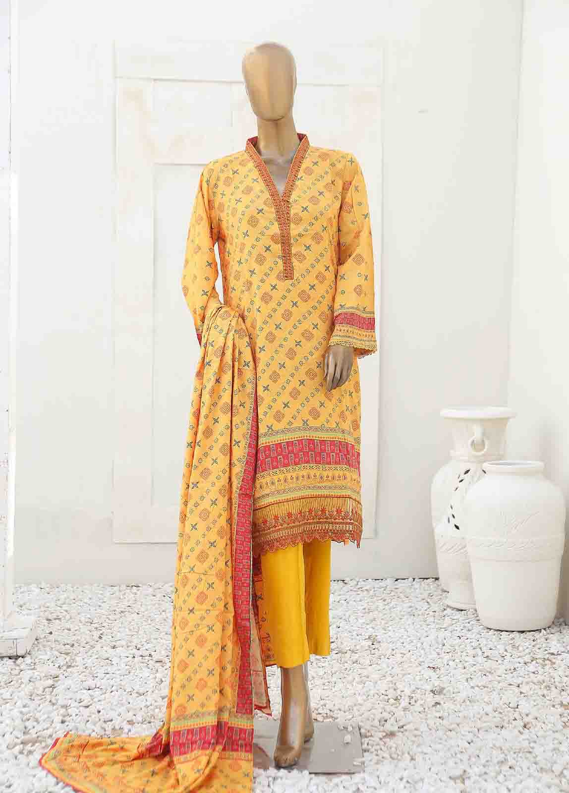 Bin Saeed Fabric - LIE-5843-3 Piece Linen Embroidered Stitched Suit