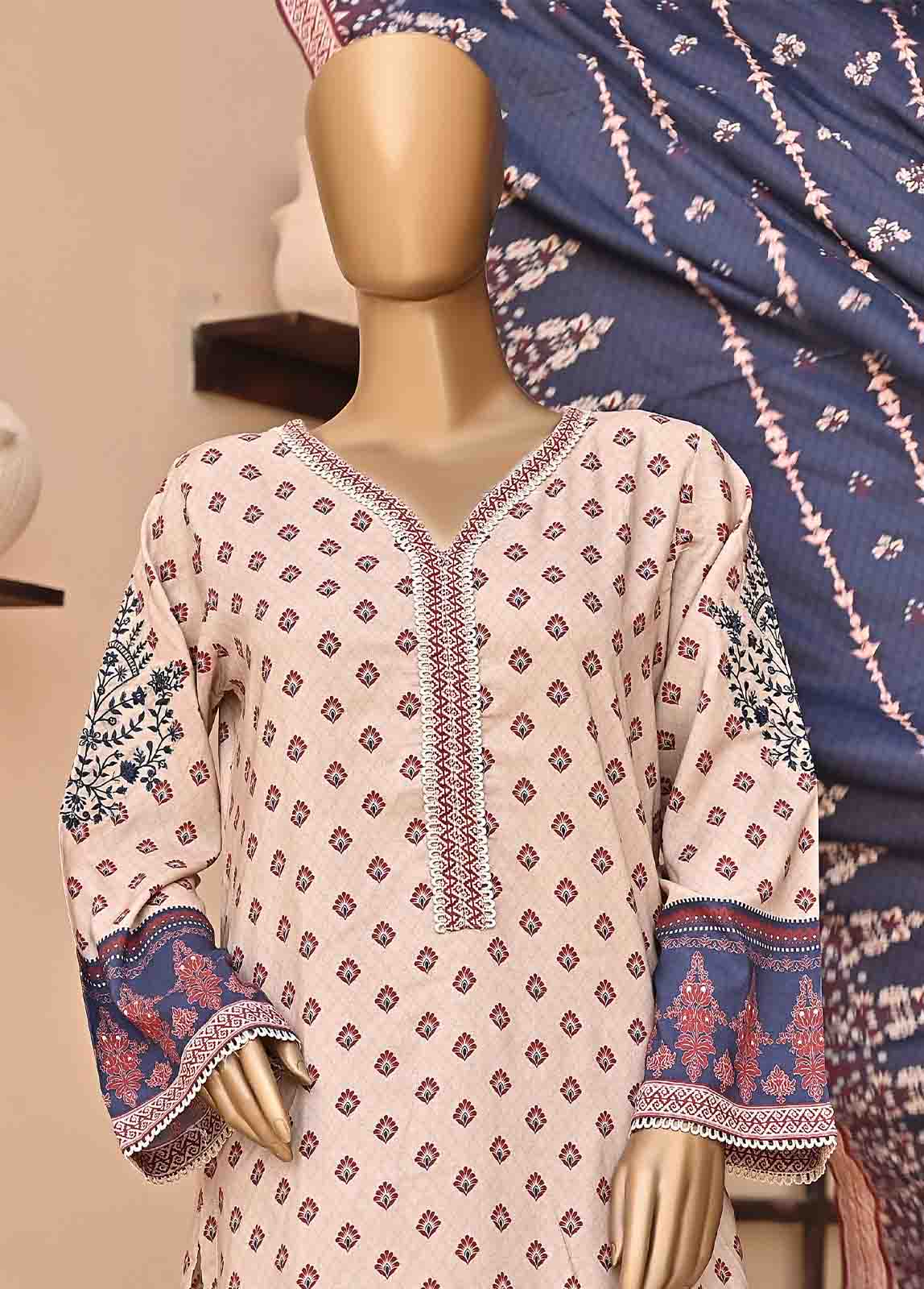 Bin Saeed Fabric - LIE-5845-3 Piece Linen Embroidered Stitched Suit