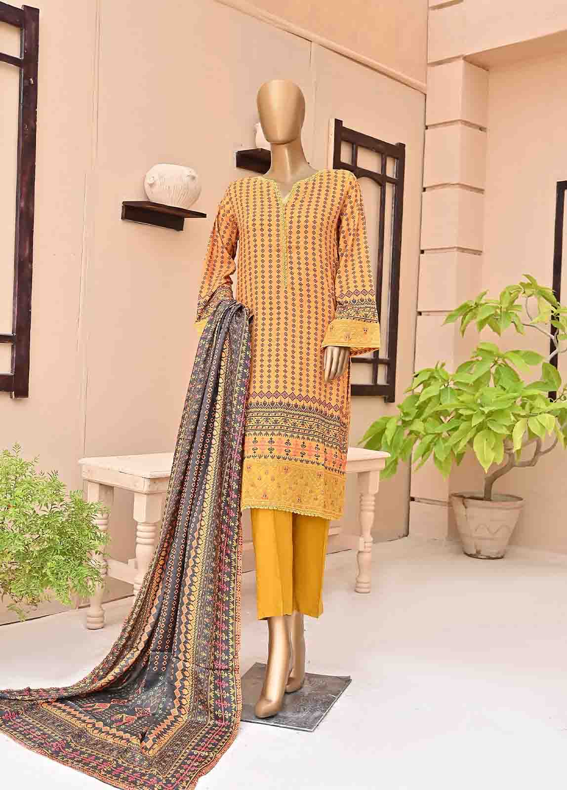 Bin Saeed Fabric - LIE-5964-3 Piece Linen Embroidered Stitched Suit