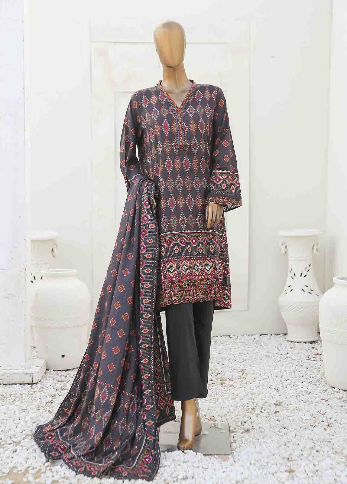 Bin Saeed Fabric - LIE-6541-3 Piece Linen Embroidered Stitched Suit