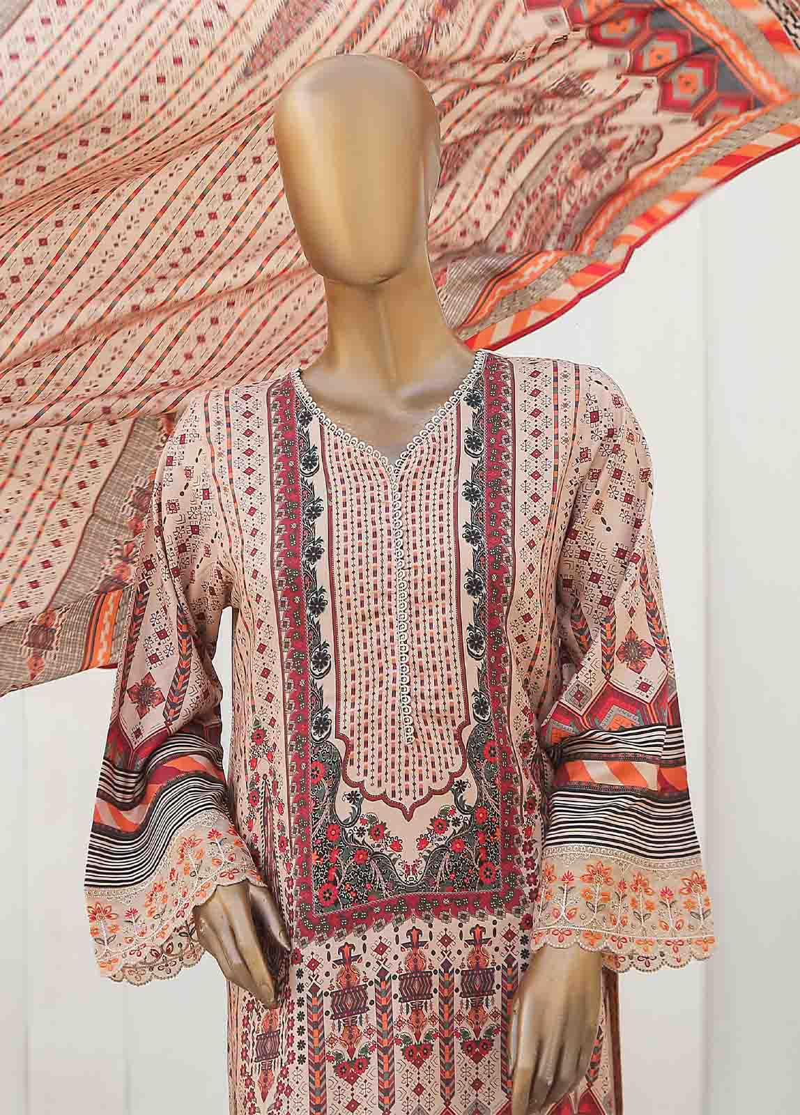 Bin Saeed Fabric - LIE-6542-3 Piece Linen Embroidered Stitched Suit