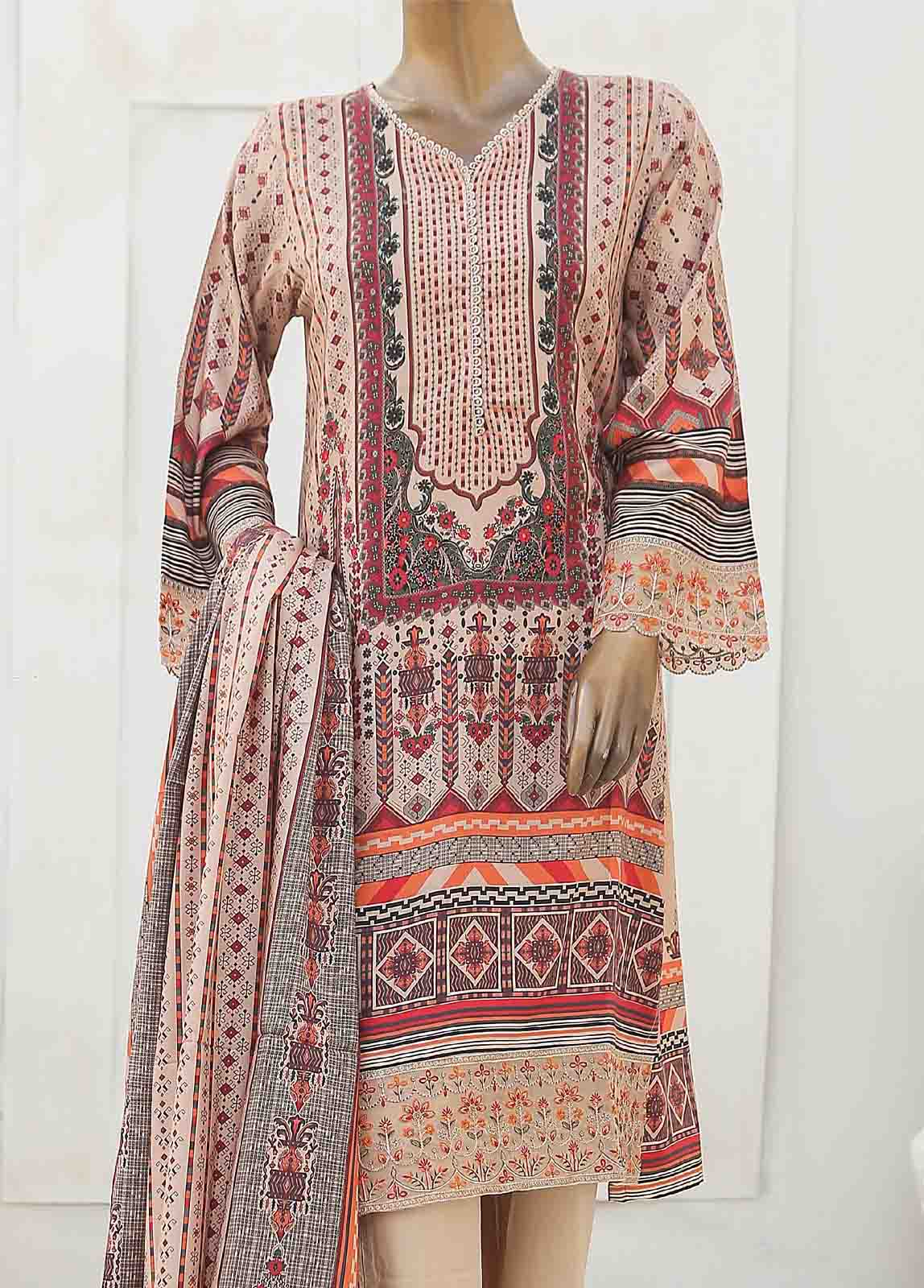Bin Saeed Fabric - LIE-6542-3 Piece Linen Embroidered Stitched Suit