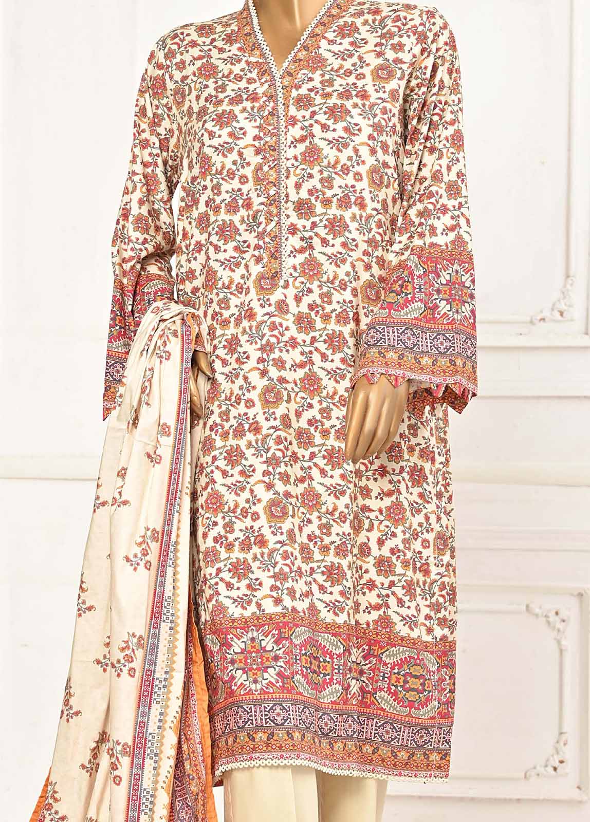 LIN-5961-3 Piece Linen Printed Stitched Suit