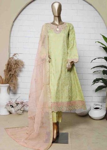 Bin Saeed Fabric - LRG-04-FR-  3 Piece Block Printed Embroidered Frock