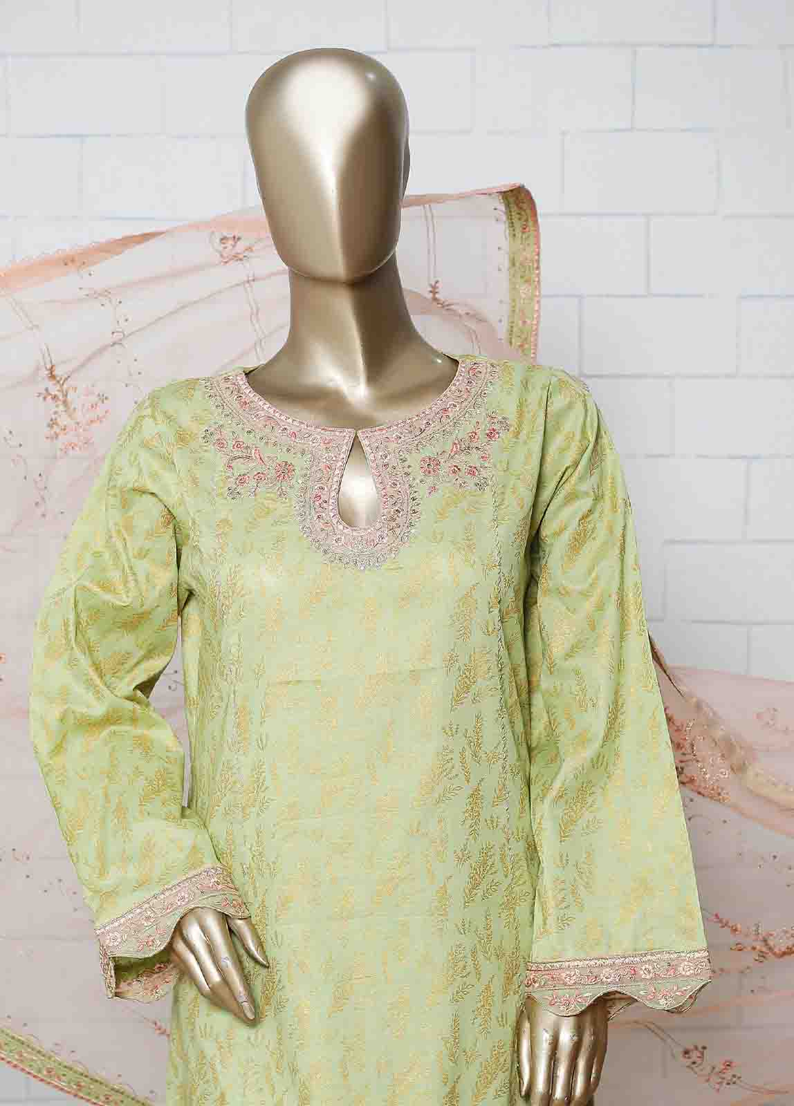 Bin Saeed Fabric - LRG-04-FR-  3 Piece Block Printed Embroidered Frock