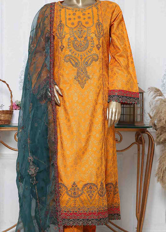 Bin Saeed Fabric - LRG-06-FR-  R71 3 Piece Block Printed Embroidered Frock