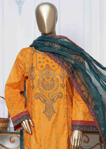 Bin Saeed Fabric - LRG-06-FR-  R71 3 Piece Block Printed Embroidered Frock