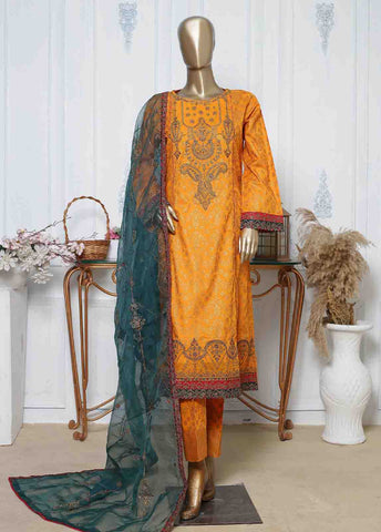 Bin Saeed Fabric - LRG-06-FR-  R71 3 Piece Block Printed Embroidered Frock