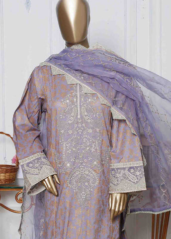 Bin Saeed Fabric - LRG-10-FR-  3 Piece Block Printed Embroidered Frock