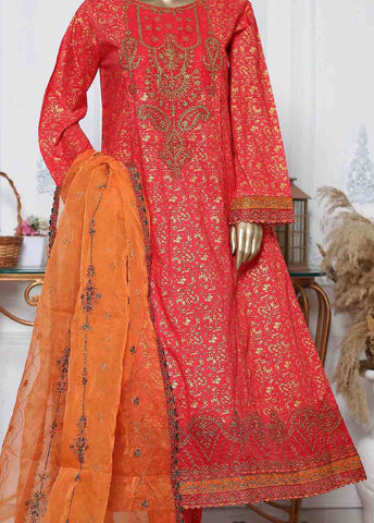 Bin Saeed Fabric - LRG-11-FR-  3 Piece Block Printed Embroidered Frock