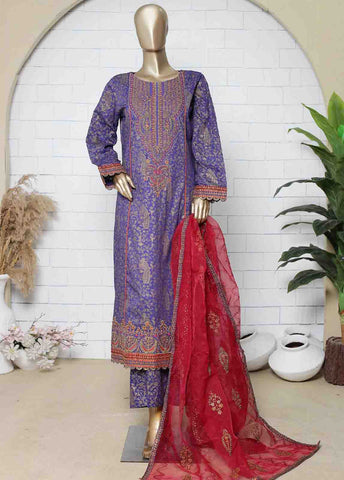 Bin Saeed Fabric - LRG-18-FR-  3 Piece Block Printed Embroidered Frock