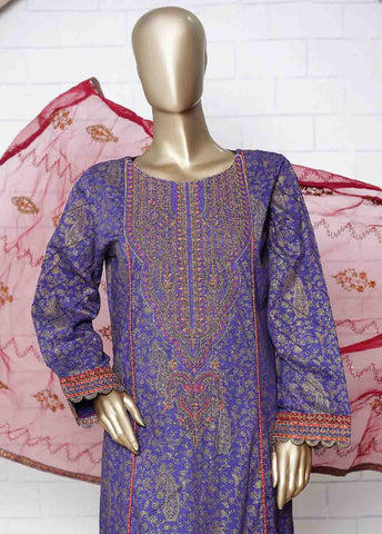 Bin Saeed Fabric - LRG-18-FR-  3 Piece Block Printed Embroidered Frock