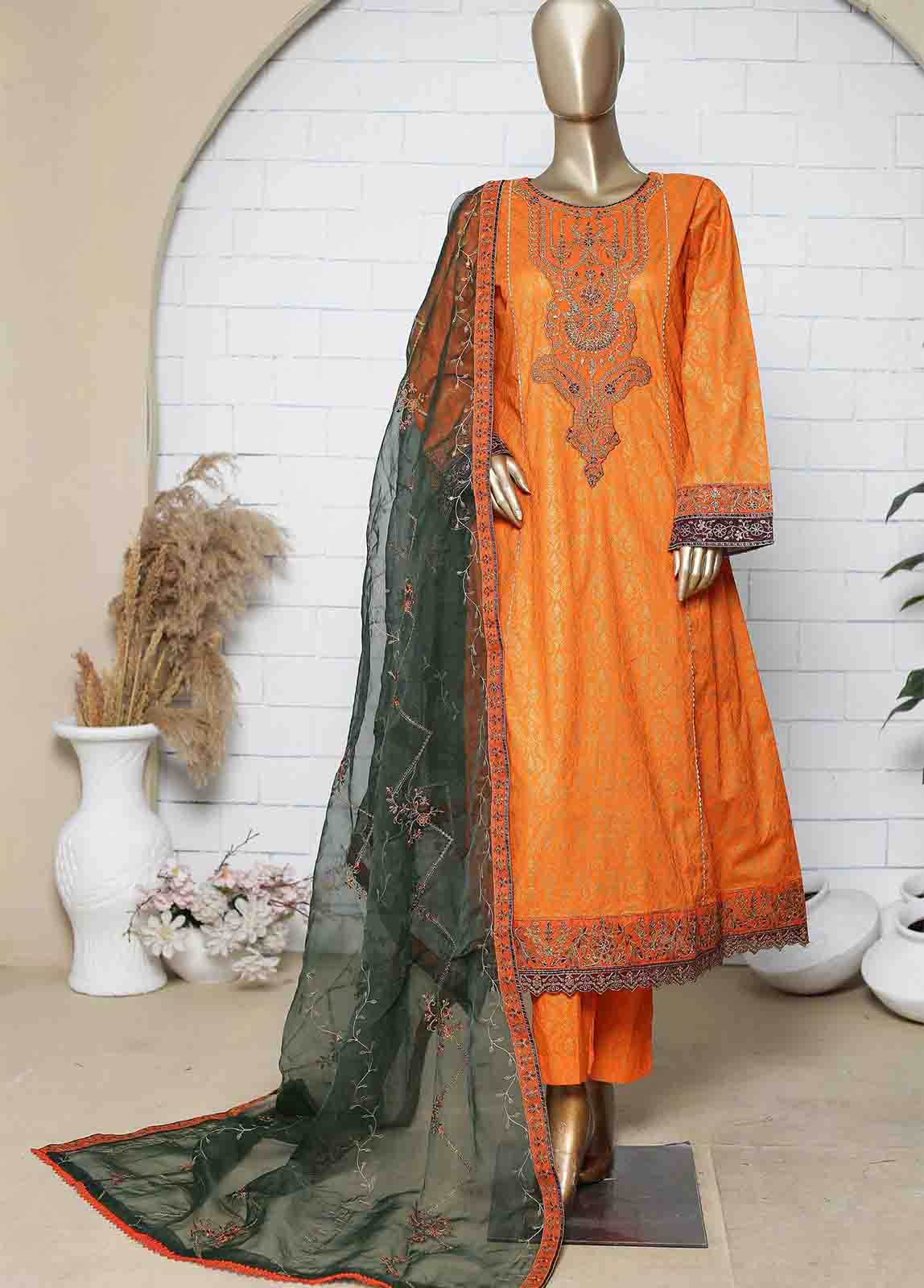 Bin Saeed Fabric - LRG-20-FR- R71   3 Piece Block Printed Embroidered Frock
