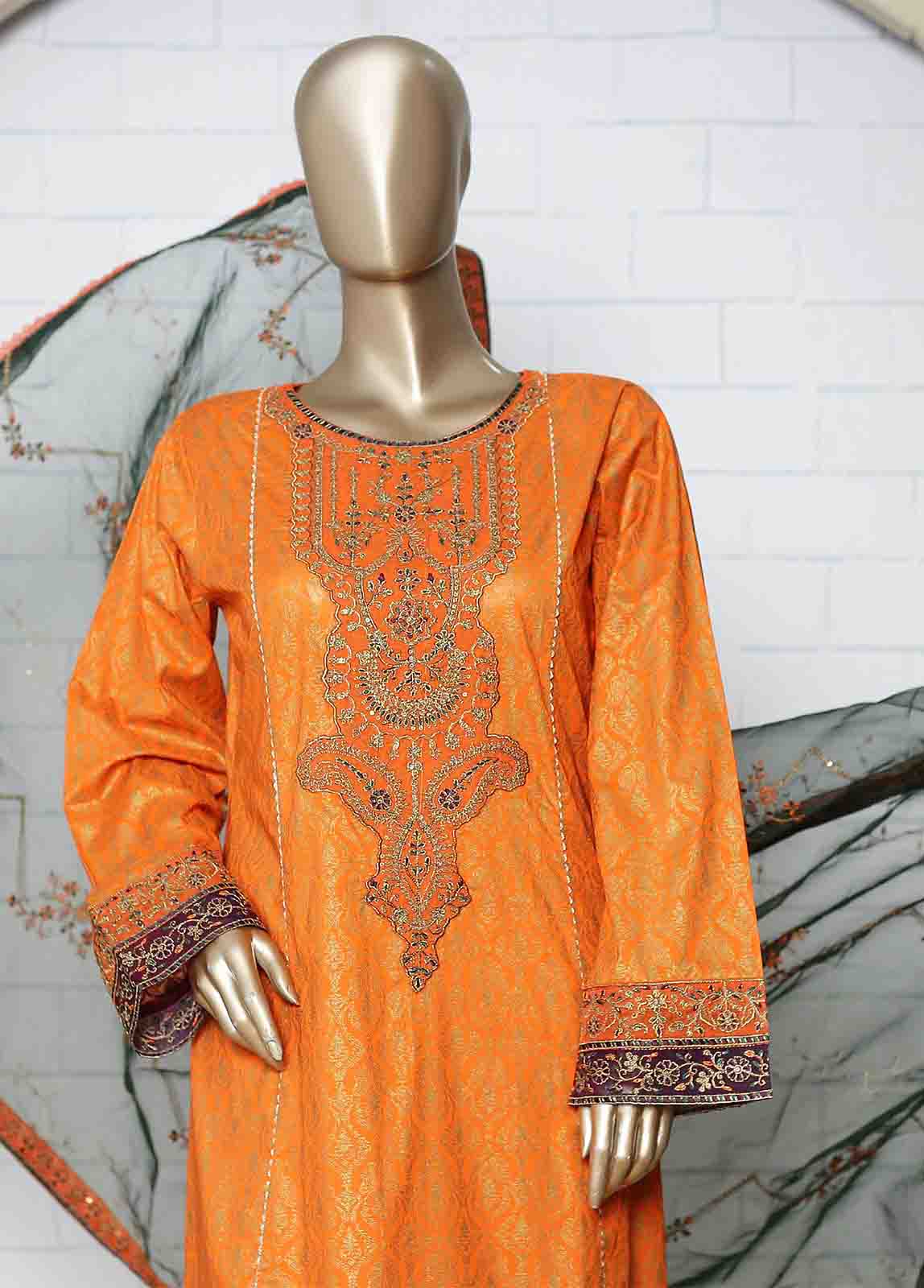 Bin Saeed Fabric - LRG-20-FR- R71   3 Piece Block Printed Embroidered Frock