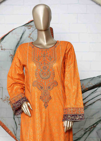 Bin Saeed Fabric - LRG-20-FR- R71   3 Piece Block Printed Embroidered Frock