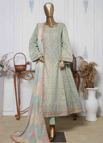 Bin Saeed Fabric - LRG-21-FR-  3 Piece Block Printed Embroidered Frock