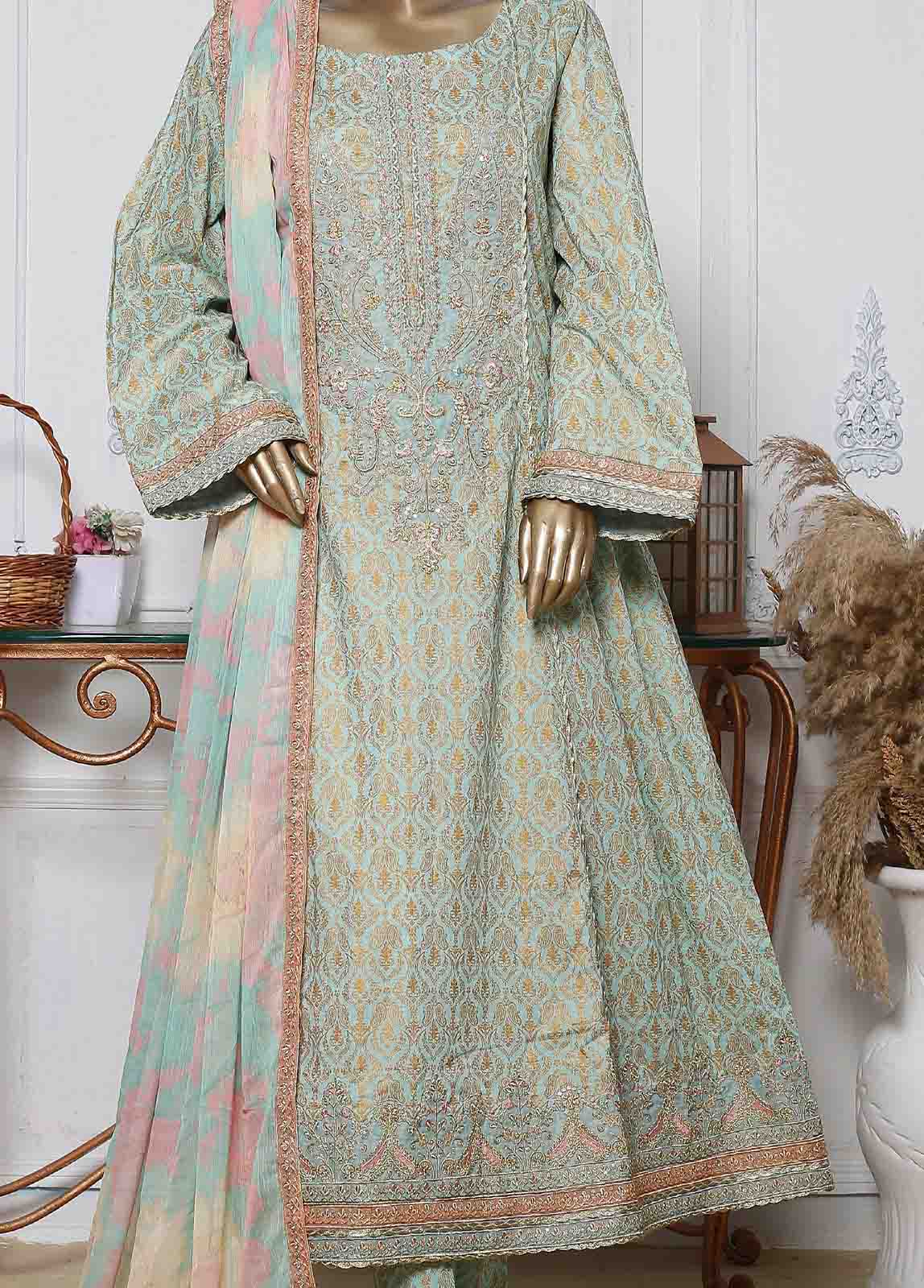 LRG-21-FR-  3 Piece Block Printed Embroidered Frock