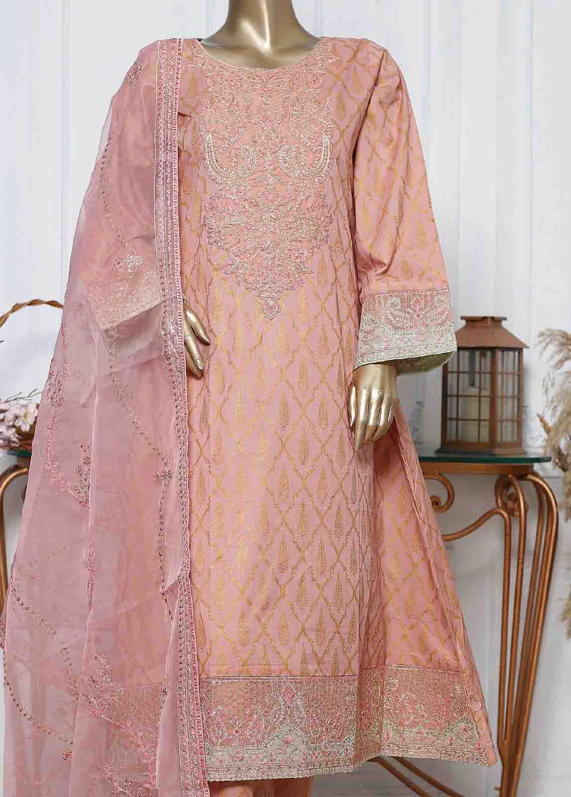 Bin Saeed Fabric - LRG-27-FR-  3 Piece Block Printed Embroidered Frock