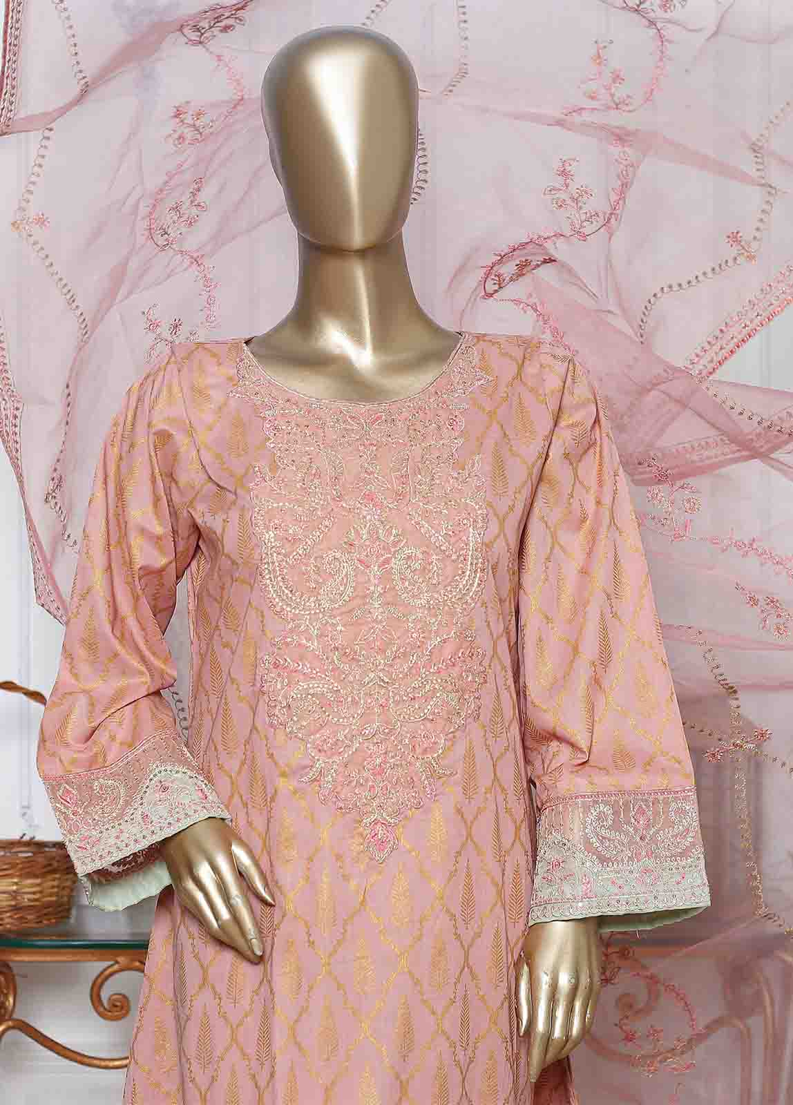 Bin Saeed Fabric - LRG-27-FR-  3 Piece Block Printed Embroidered Frock