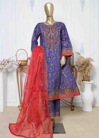 Bin Saeed Fabric - LRG-32-FR-  3 Piece Block Printed Embroidered Frock