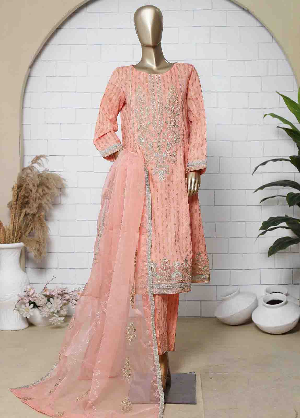 LRG-35-FR-  3 Piece Block Printed Embroidered  Frock