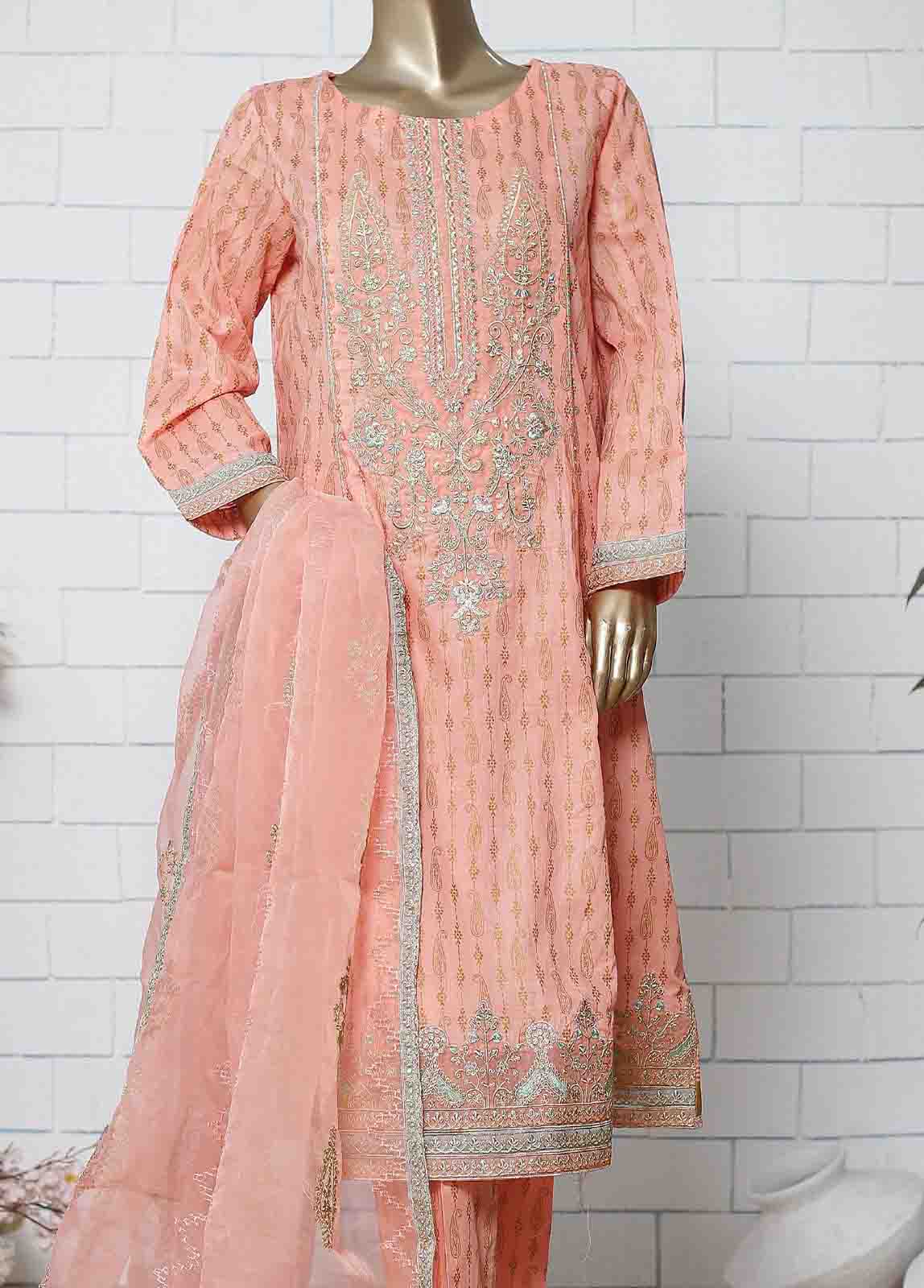 LRG-35-FR-  3 Piece Block Printed Embroidered  Frock