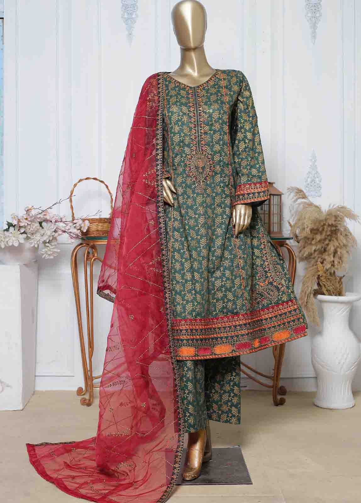 LRG-39-FR-  3 Piece Block Printed Embroidered Frock