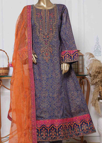Bin Saeed Fabric - LRG-42-FR-  3 Piece Block Printed Embroidered Frock
